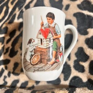 Norman Rockwell Ceramic Mug with Red, Green, Brown Illustration